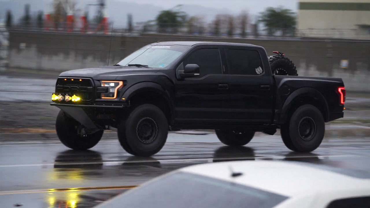 Custom Ford Raptor conquers rainy Los Angeles streets
