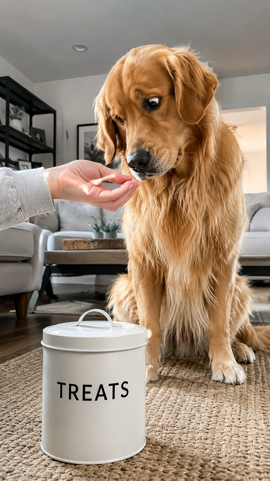 Golden retriever gets tricked by empty hand