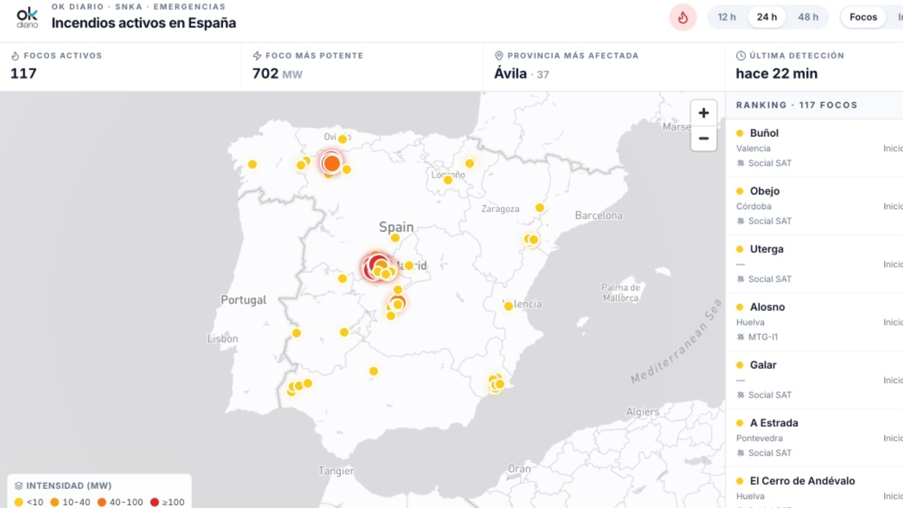 Sigue en directo el estado de los incendios en España: hay 118 focos ...
