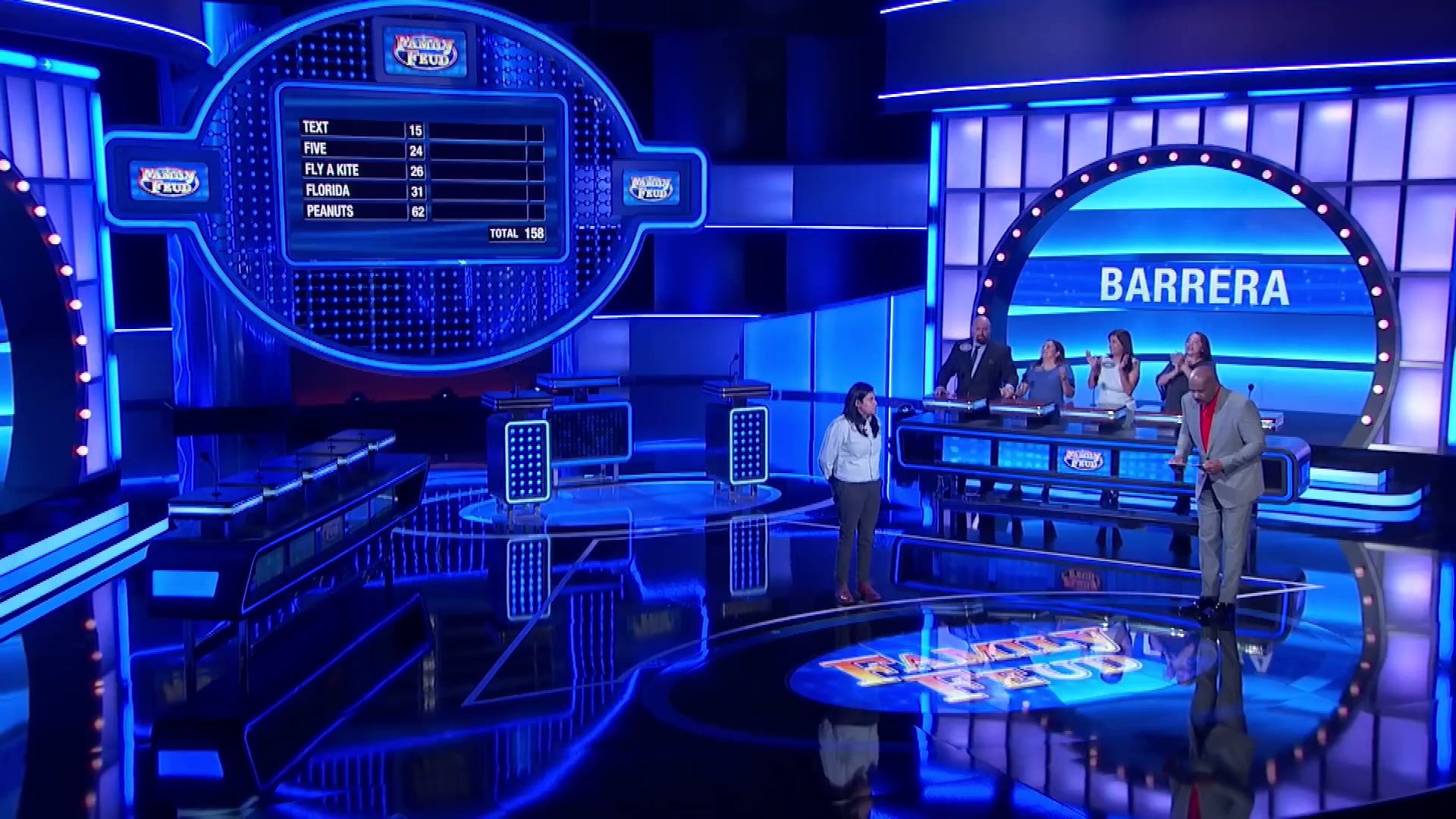 Steve Harvey can't believe how many points Laura's answer gets!