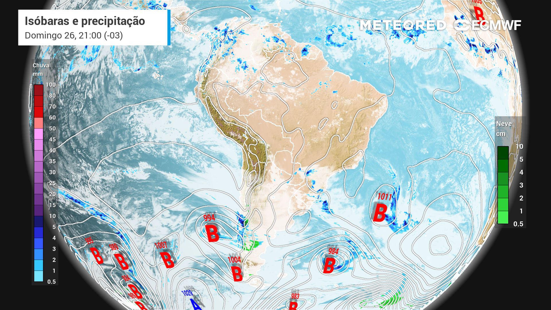 Ciclone e frente fria trazem chuva e frio para 8 estados do Centro-Sul