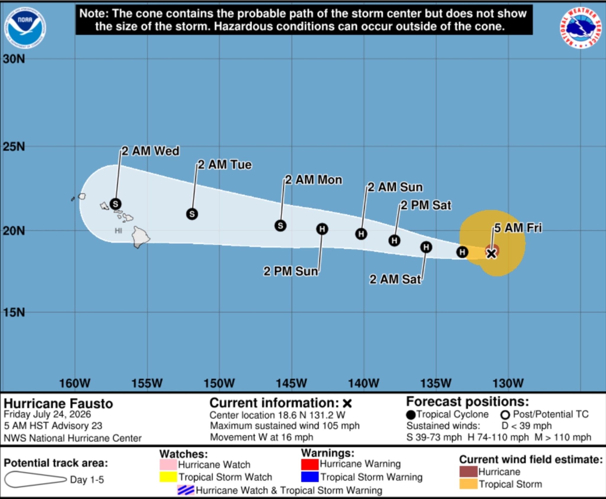 Hurricane Fausto path map: 