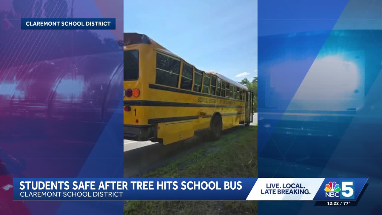 Students from Claremont School District OK after bus hit by tree