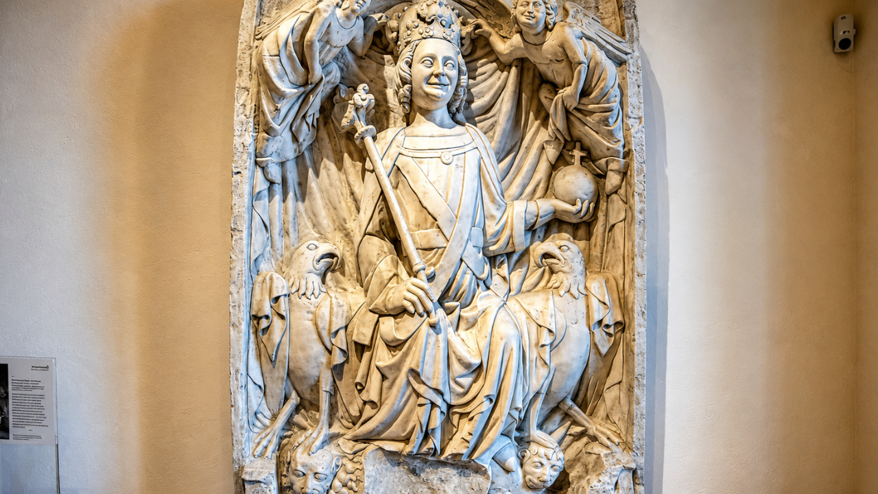 Medieval stone relief inside Nuremberg Castle (4K)