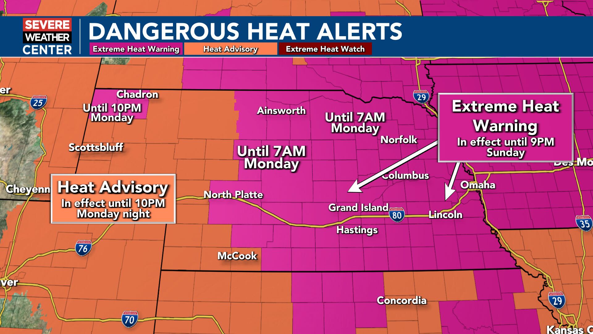 Weather alert days continue: Dangerous heat through Monday with severe potential in Nebraska