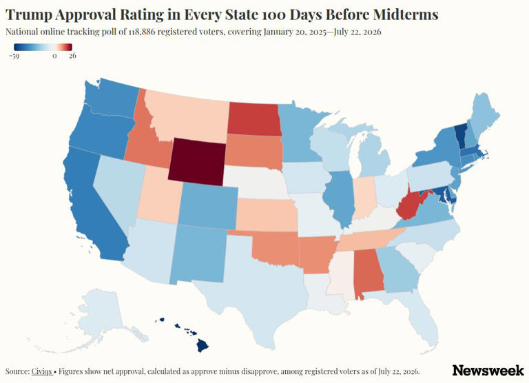 Map shows Trump’s approval rating in every state 100 days before midterms