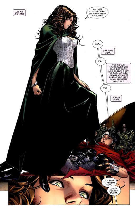 Panel komik Avengers: The Children's Crusade #3 (2010) yang memperlihatkan perseteruan Scarlet Witch dengan Billy Maximoff