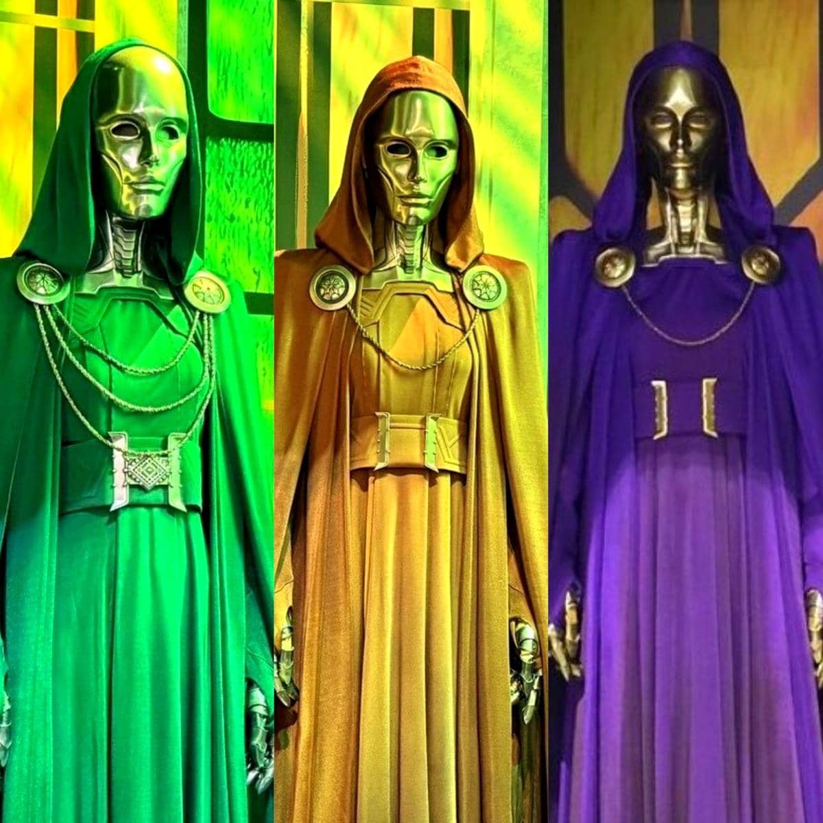 tiga warna dari kostum Latverian Witch yang dipamerkan di San Diego Comic-Con 2026