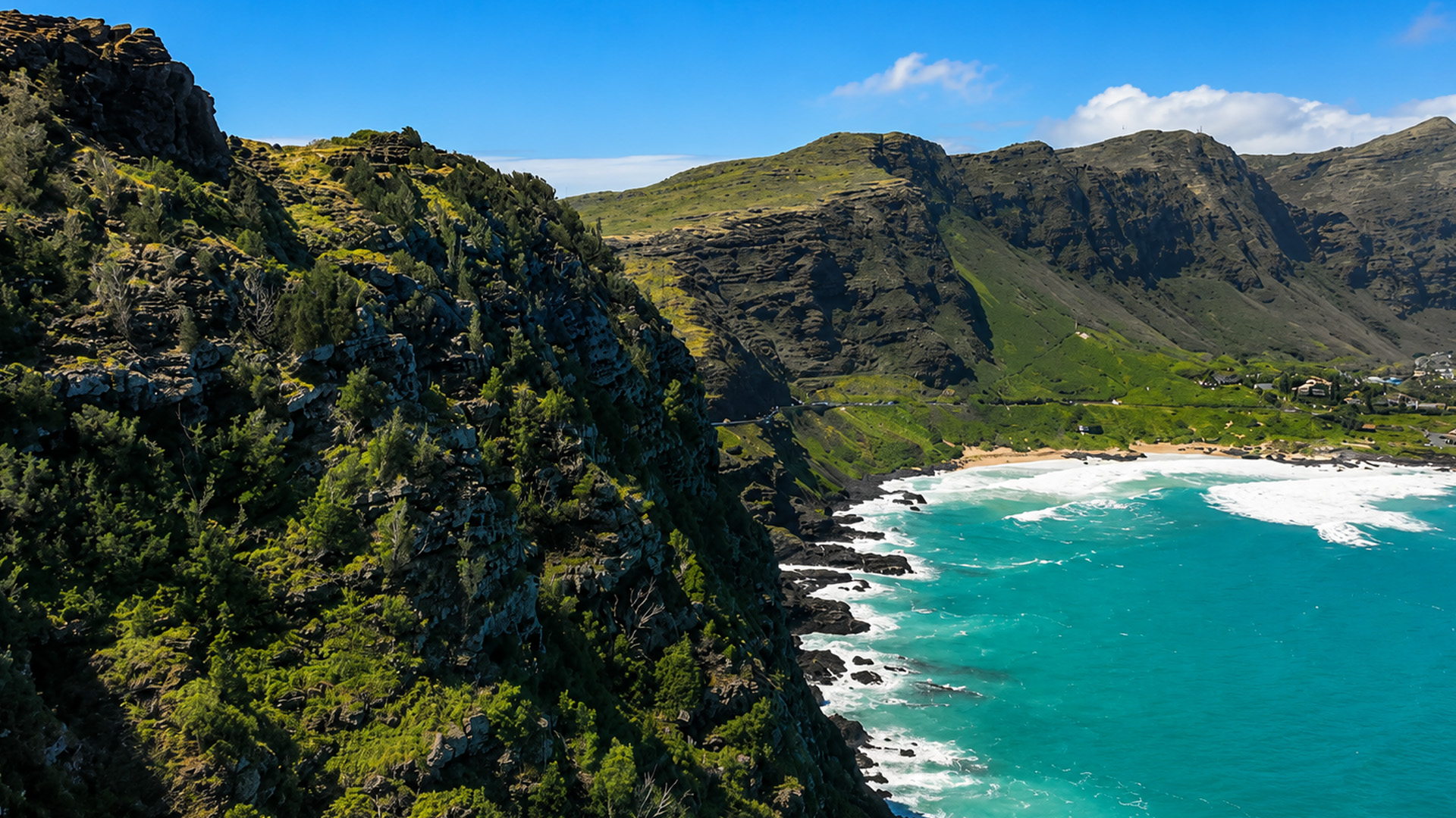 A hidden bay between volcanic cliffs