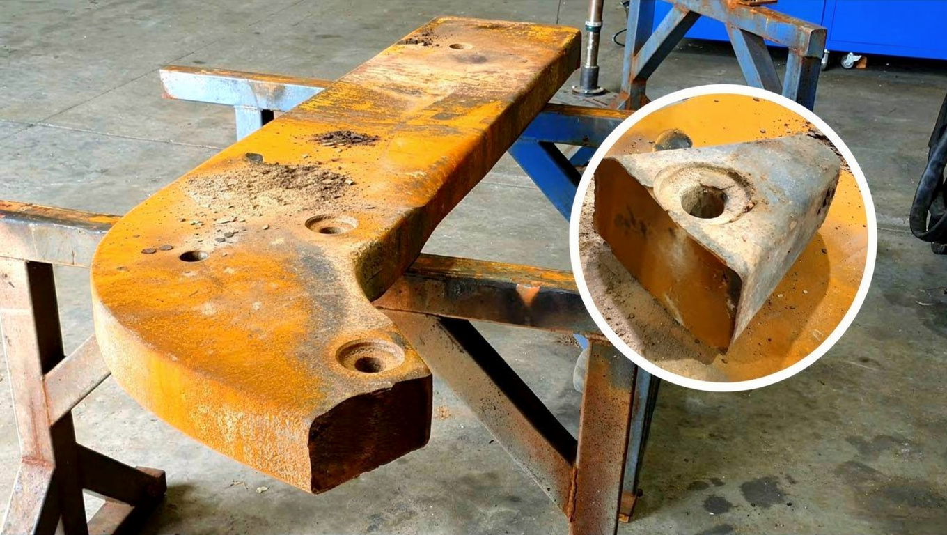 Massive CAT D11 ripper shank gets a heavy-duty repair