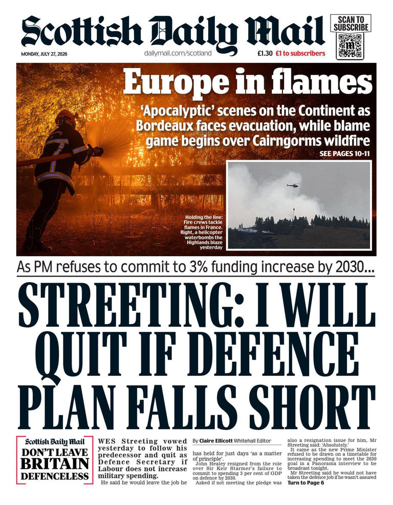 Scotland's papers: Accused killer dead in jail and 'Europe in flames'