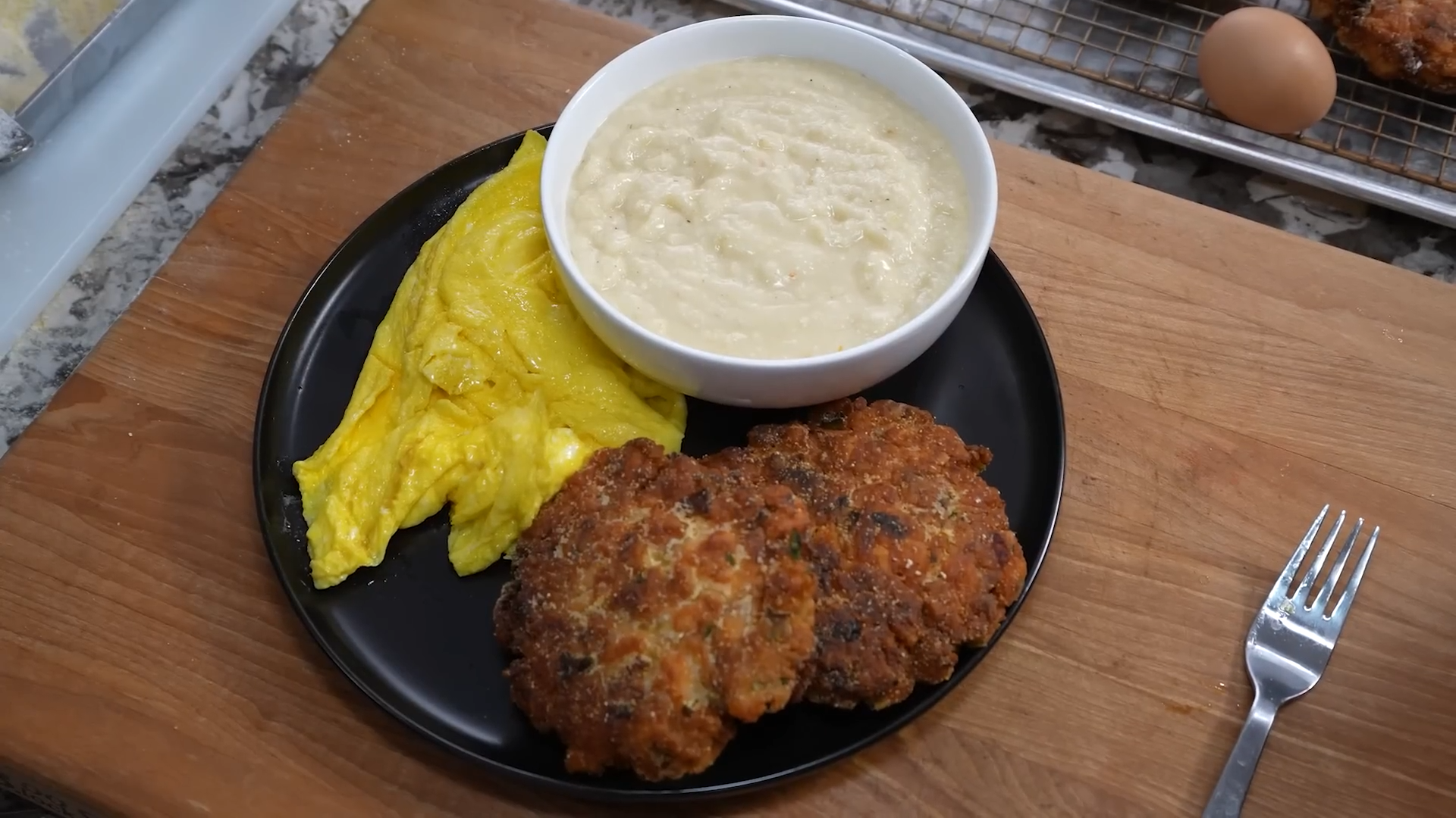 Old-fashioned Southern salmon croquettes and smoked gouda grits