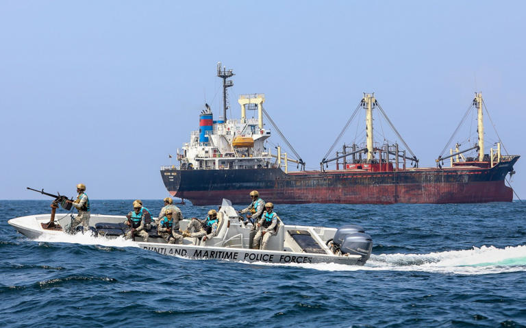 Somali maritime police officers patrol the Gulf of Aden, where pirates have resumed activity in recent years - Daniel Irungu/EPA-EFE/Shutterstock