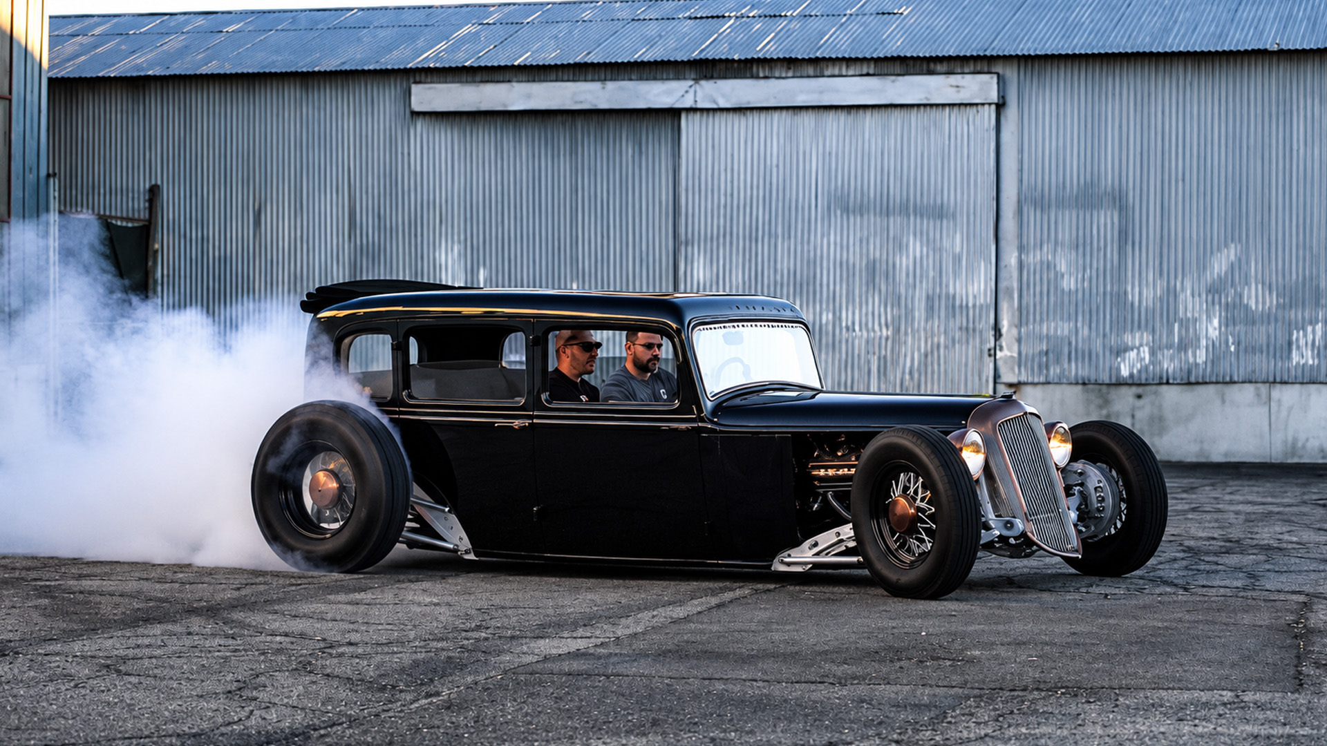 1933 Plymouth hot rod burnout gets wild