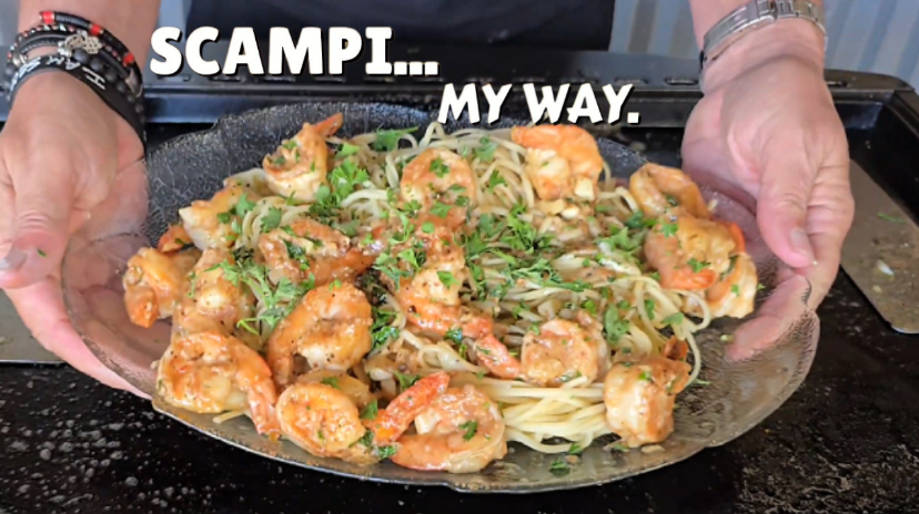 Griddle cooking elevates shrimp scampi