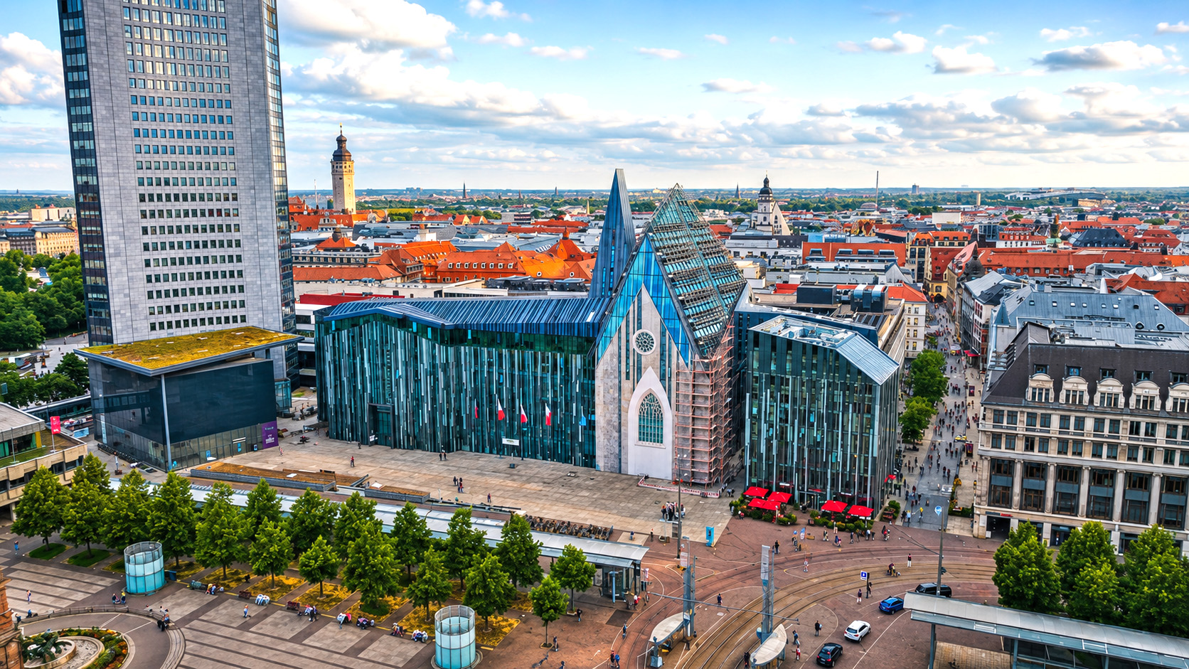 Leipzig University surrounded by historic city buildings