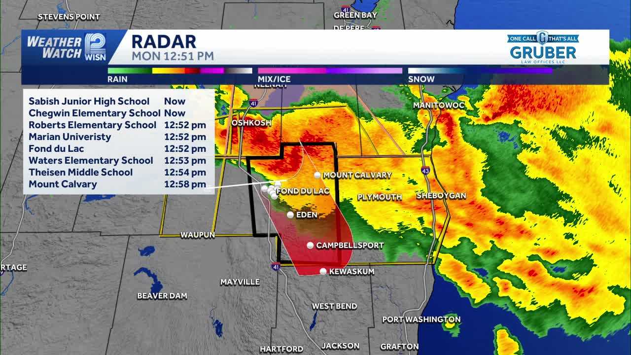 Tornado warning issued for Fond du Lac County