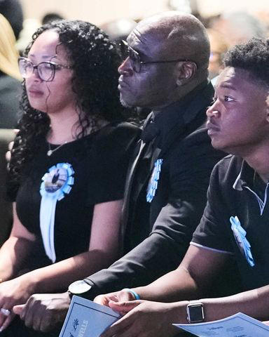 The Wonsley family at the memorial service for Nolan Wells on July 20. Credit: Gerald Herbert/AP