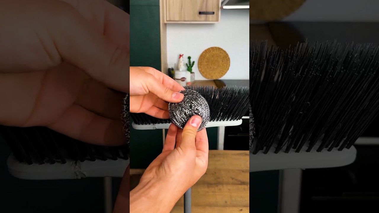 Broom hack using steel wool #diy #smart #broom #trick