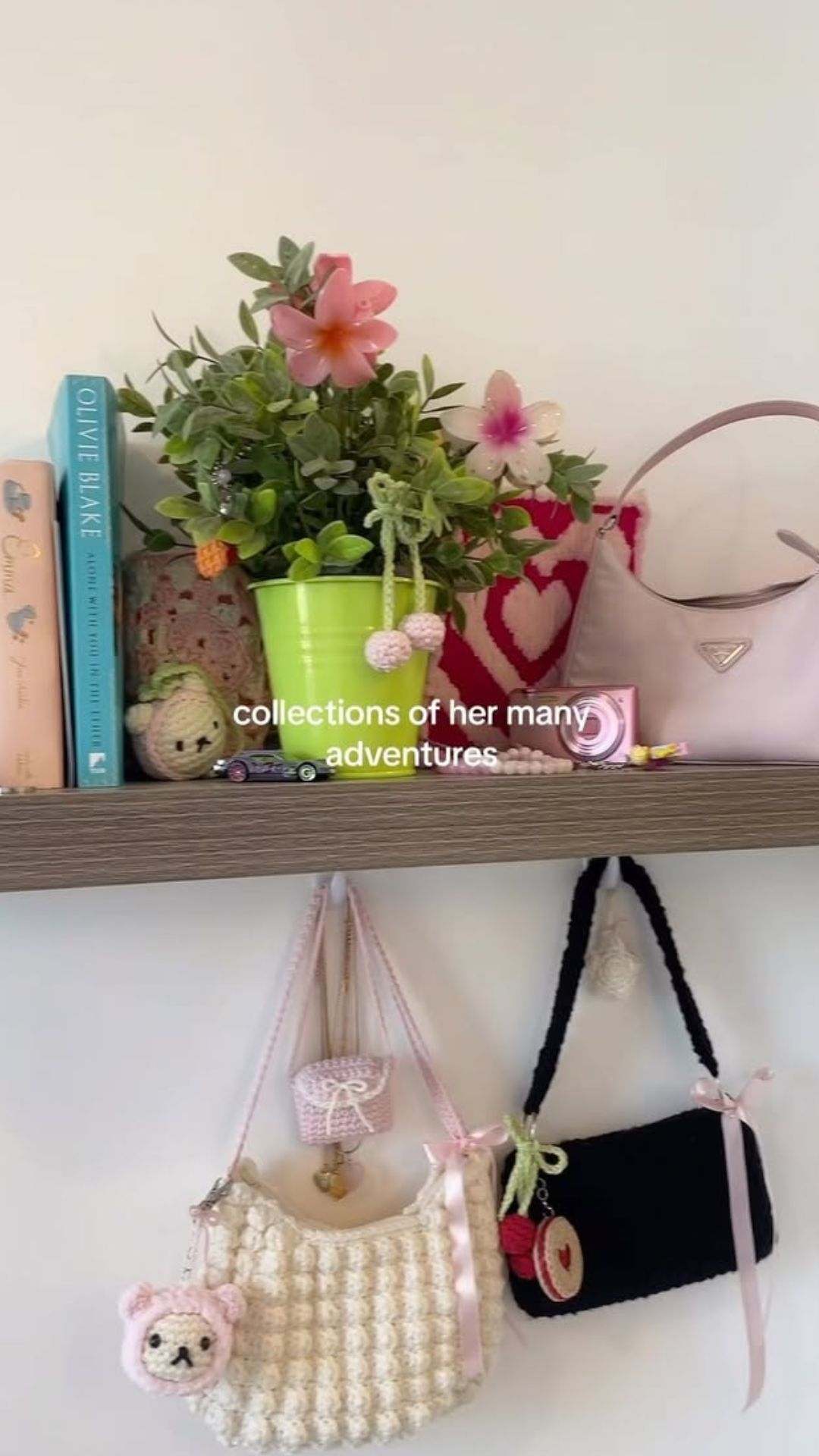 Creative room decor: Showcasing trinkets jewelry and crochet art