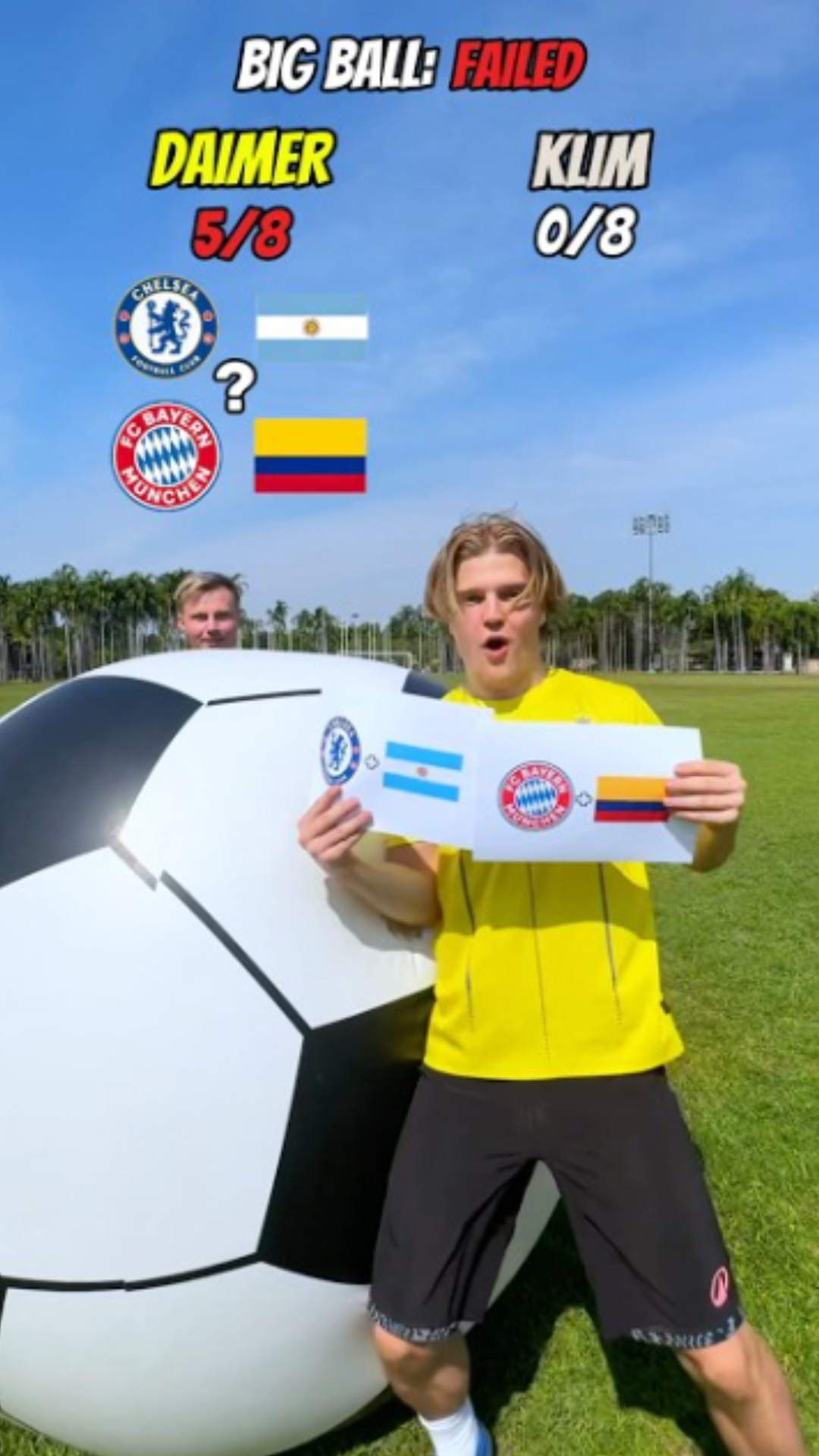 Football knowledge quiz meets a big ball speed test