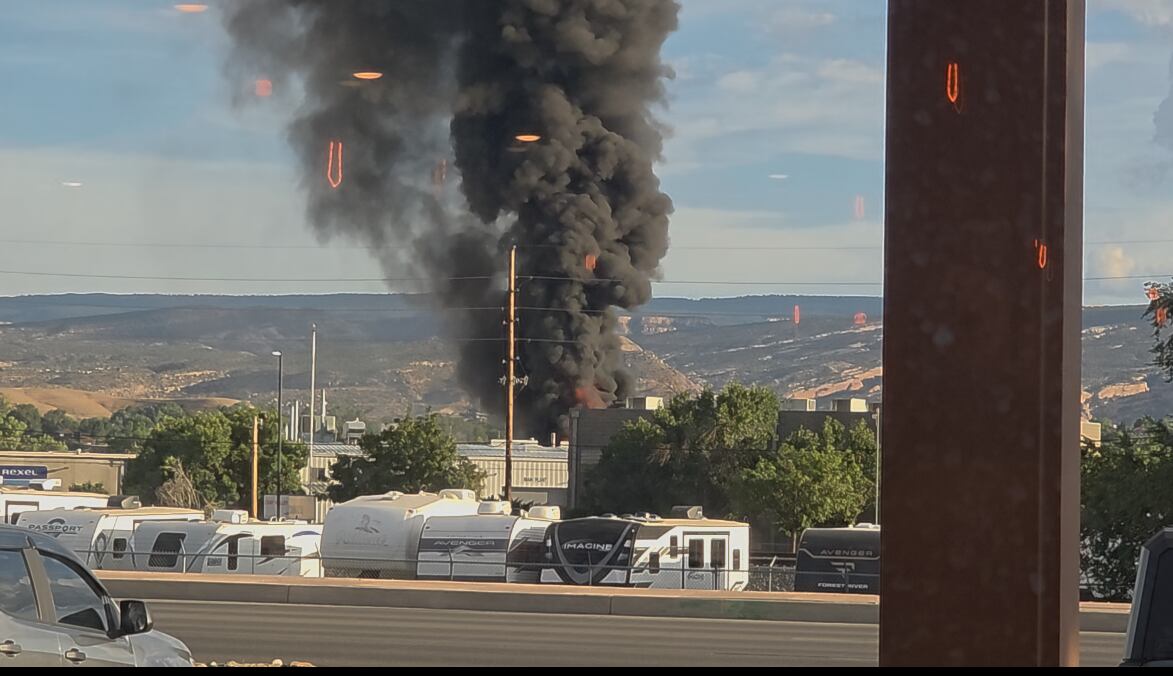Industrial fire belched black smoke into Grand Junction sky Monday night, Riverside Parkway impacted