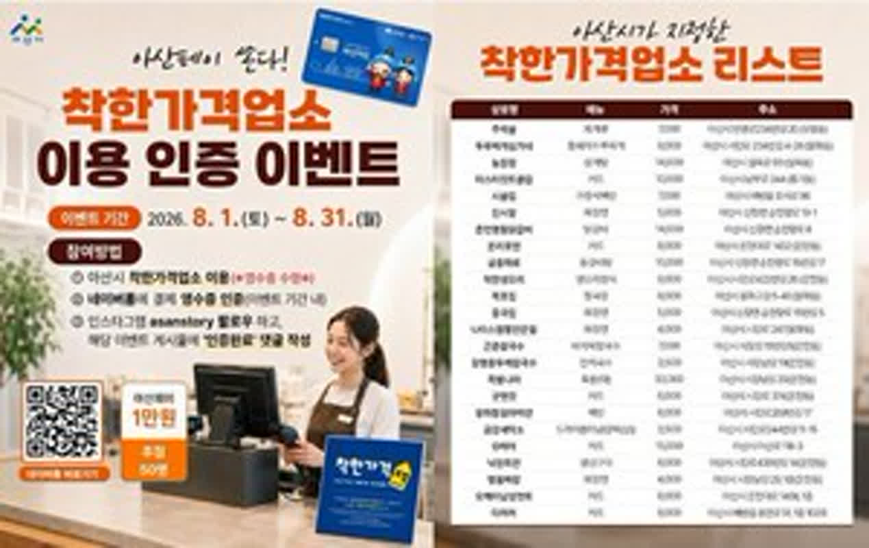 아산시, 고유가 피해지원금 사용 독려…착한가격업소 인증 이벤트 진행