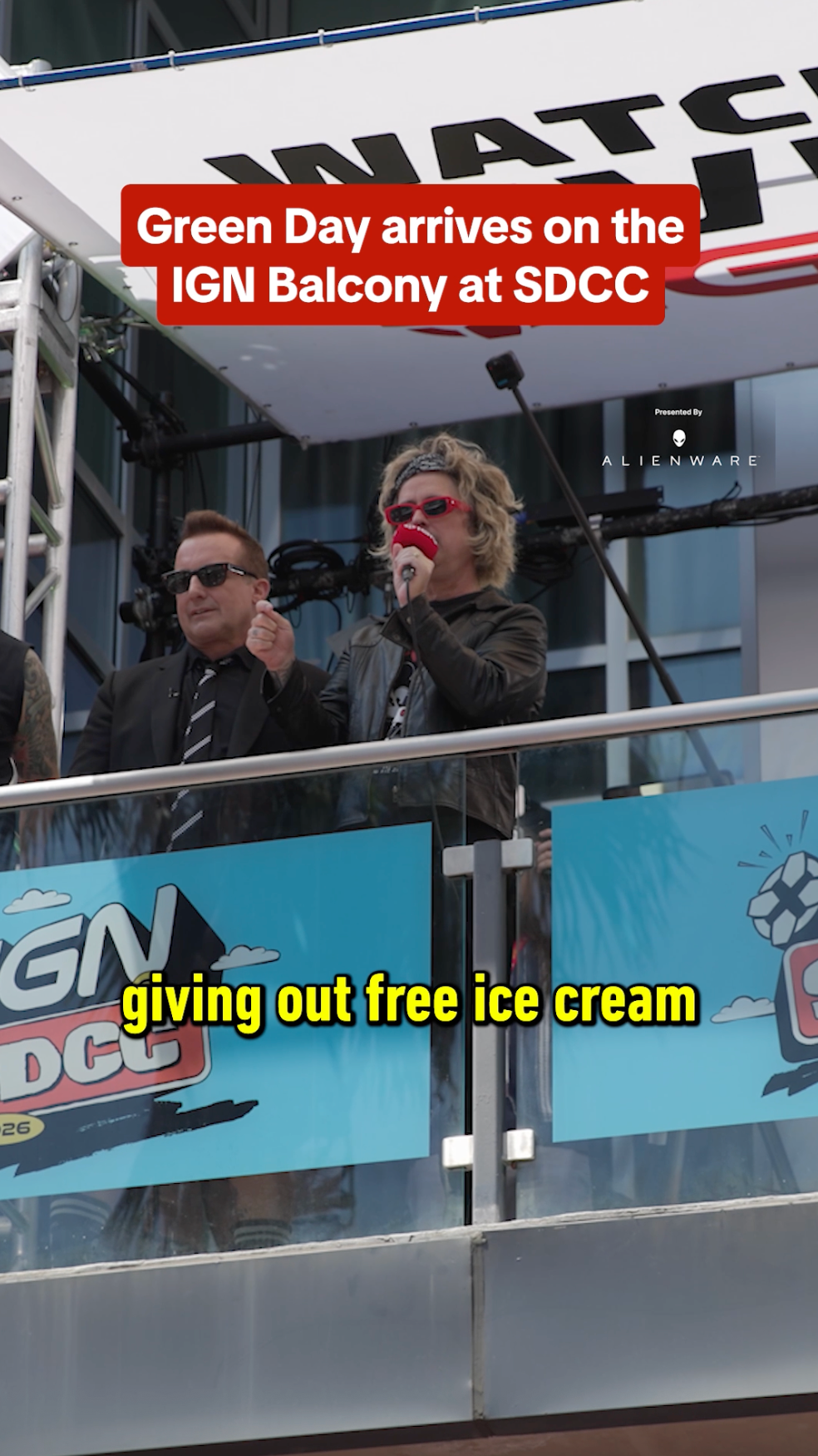 Green Day arrives on the IGN balcony at SDCC