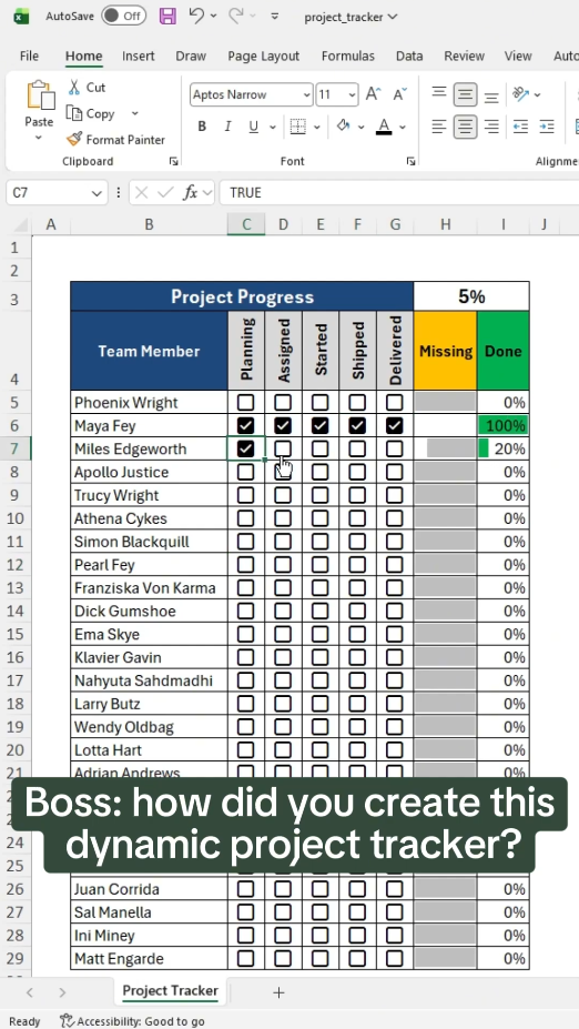 Build a dynamic project tracker in Excel