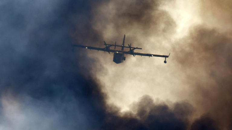 Un avión de Canadair lucha contra el fuego en Francia. (EFE / EPA / Sebastien Nogier)