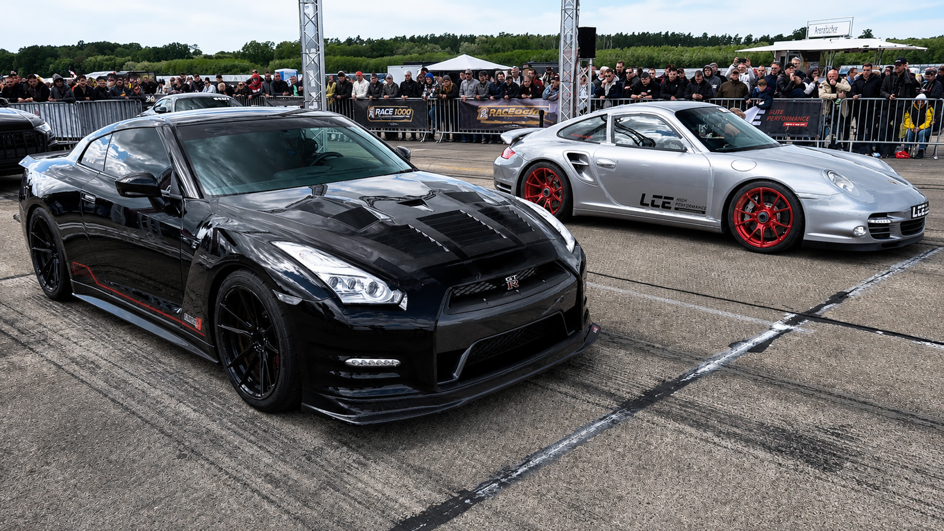 Porsche challenges extreme Nissan GT-R power in drag battle