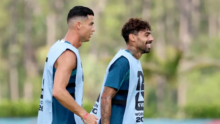 Cristiano Ronaldo #7 and Samu Costa #24 during Portugal’s training session.
