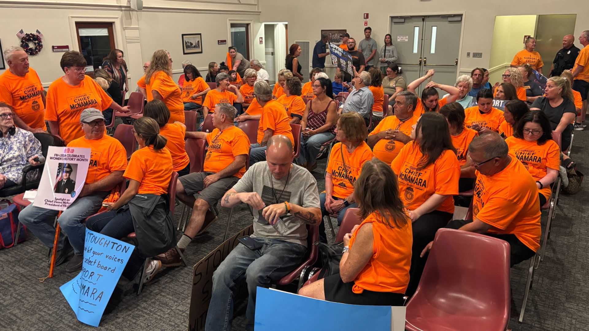 Residents pack Stoughton Select Board meeting to support police chief amid town manager dispute