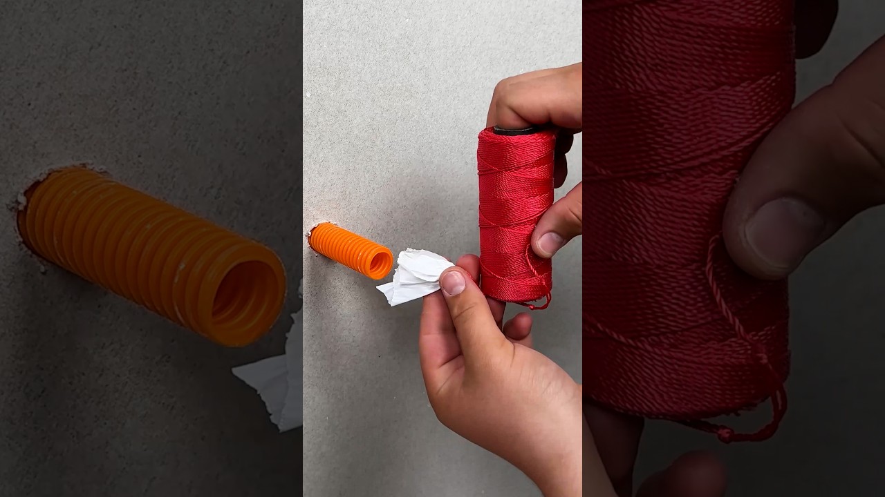 Easy hack to pull cables through wall pipes #diy #cable #wall #trick