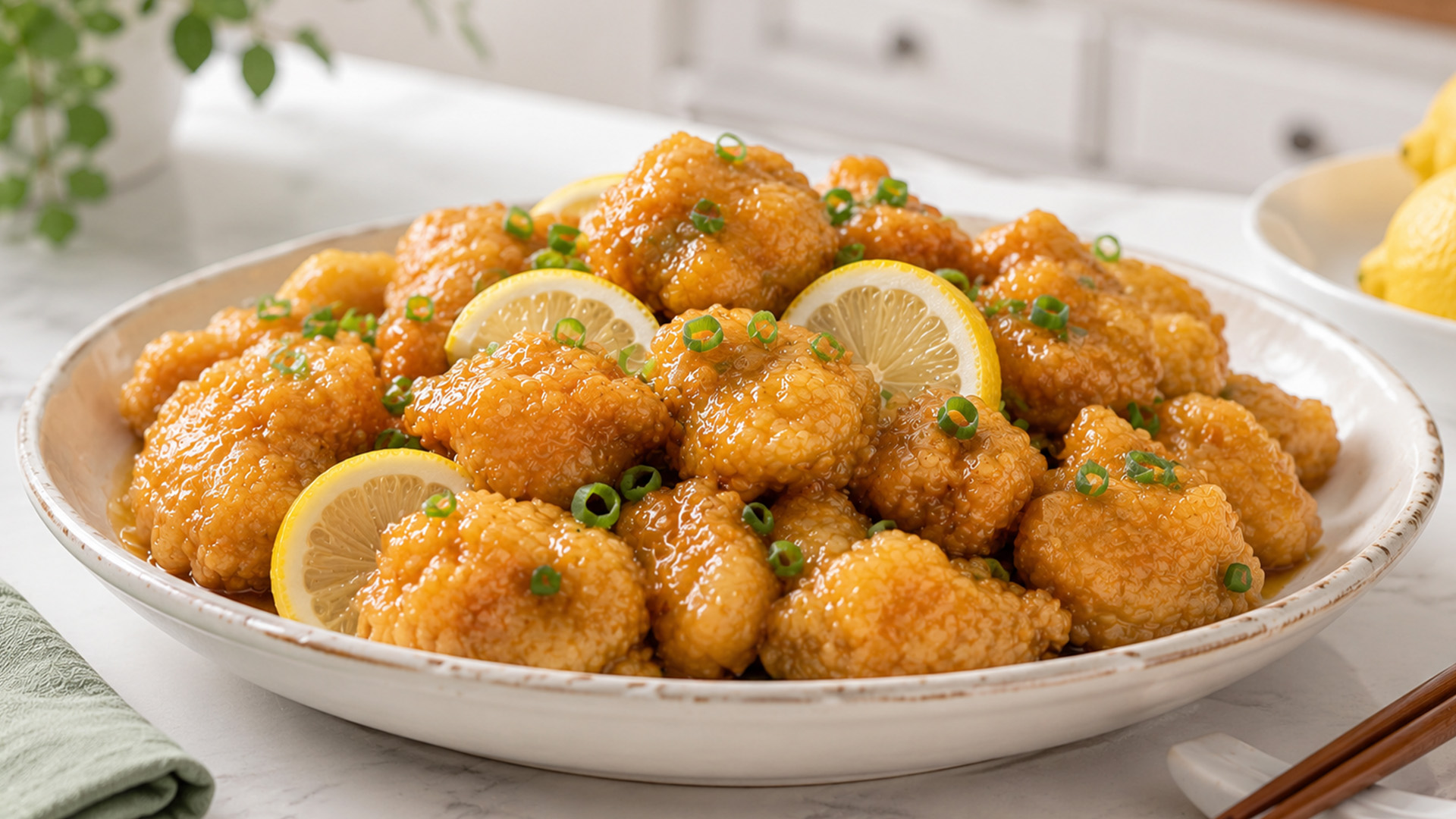 What gives lemon chicken its sweet citrus flavor