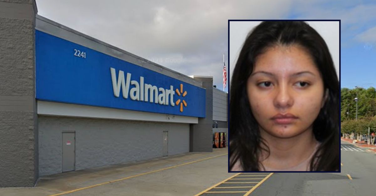 Inset: Vilma Elizabeth Huerta (Surry County Detention Center). Background: The Walmart where Huerta allegedly attacked several people in Mount Airy, N.C. (Google Maps).