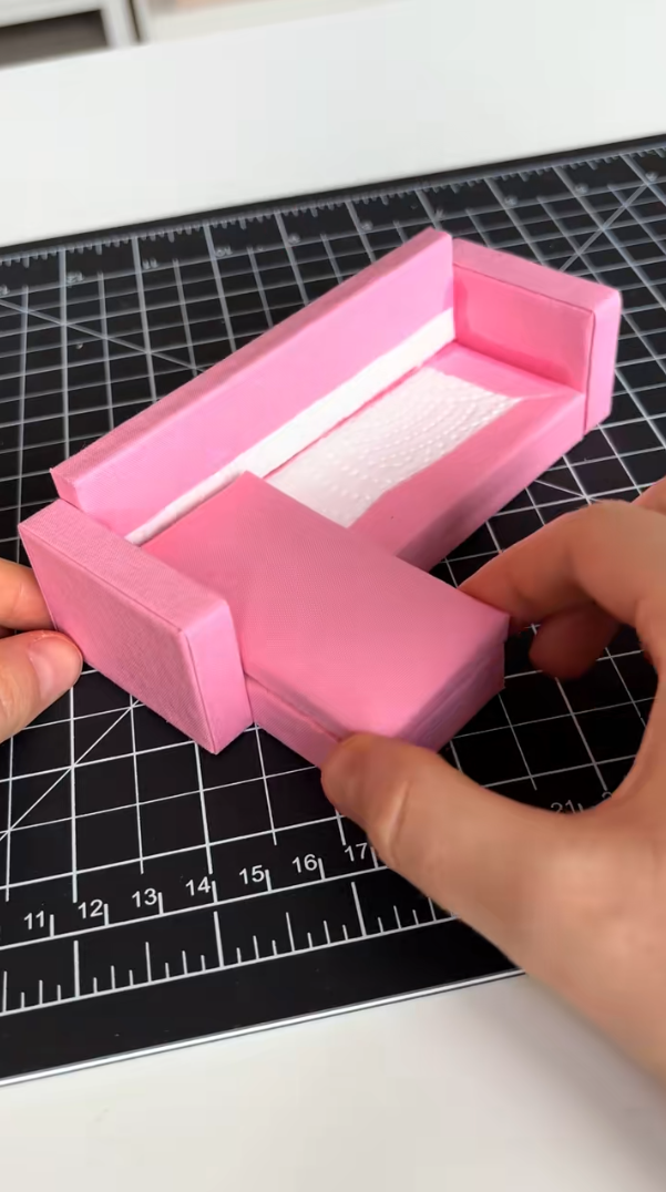 DIY L shape pink miniature sofa for dollhouse