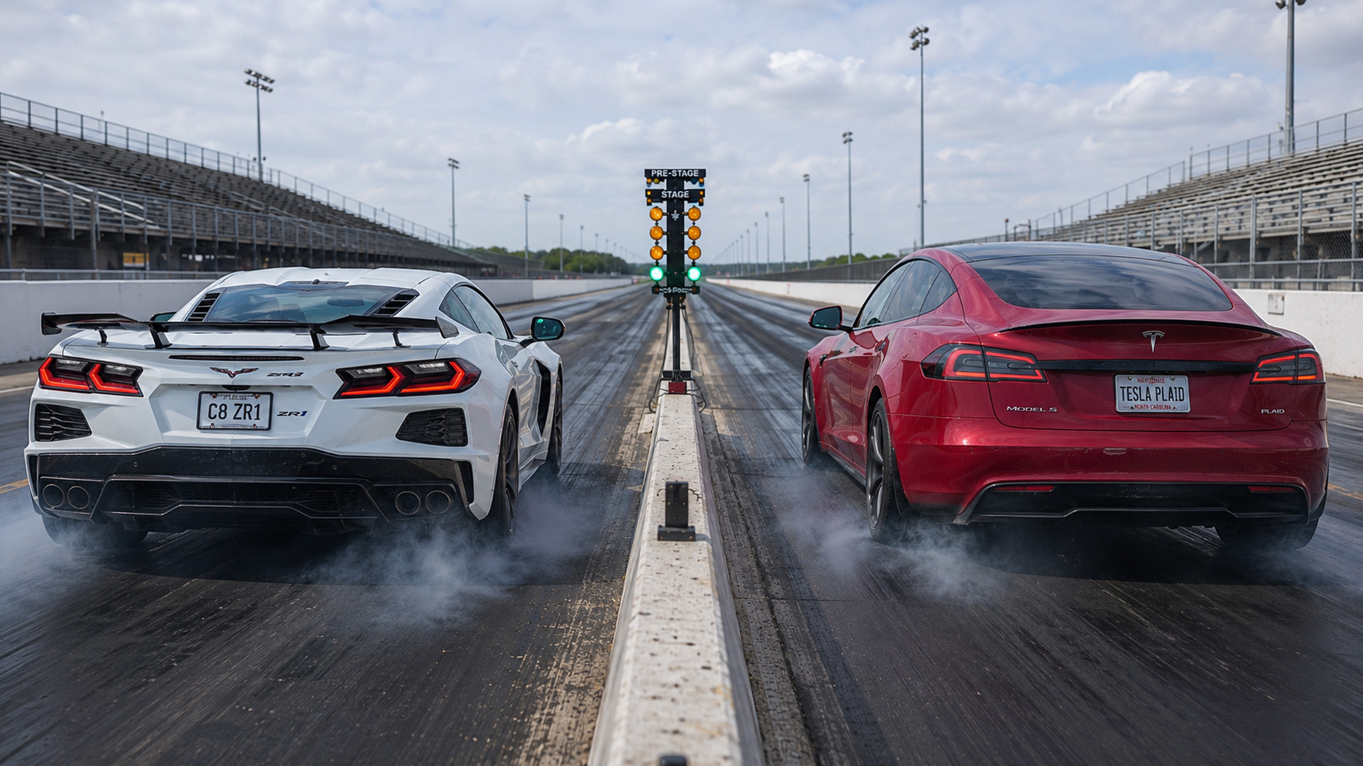 1,064HP Corvette ZR1 gets a head start against Tesla Plaid drag race