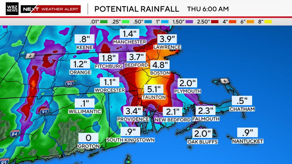 Boston weather forecast has heavy rain, flooding into Thursday. Map ...