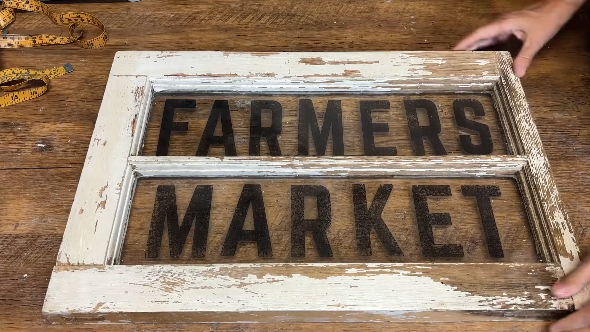 Make custom farmhouse window signs with clear shelf liner