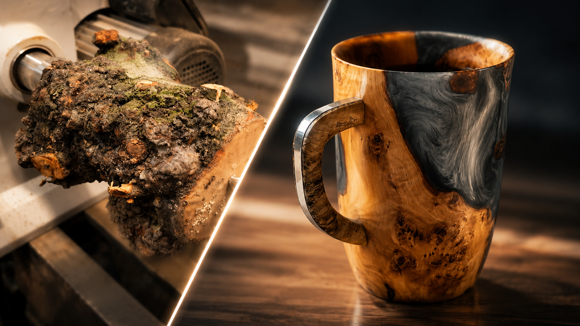 You won't believe how this apple log was turned into a stunning coffee mug