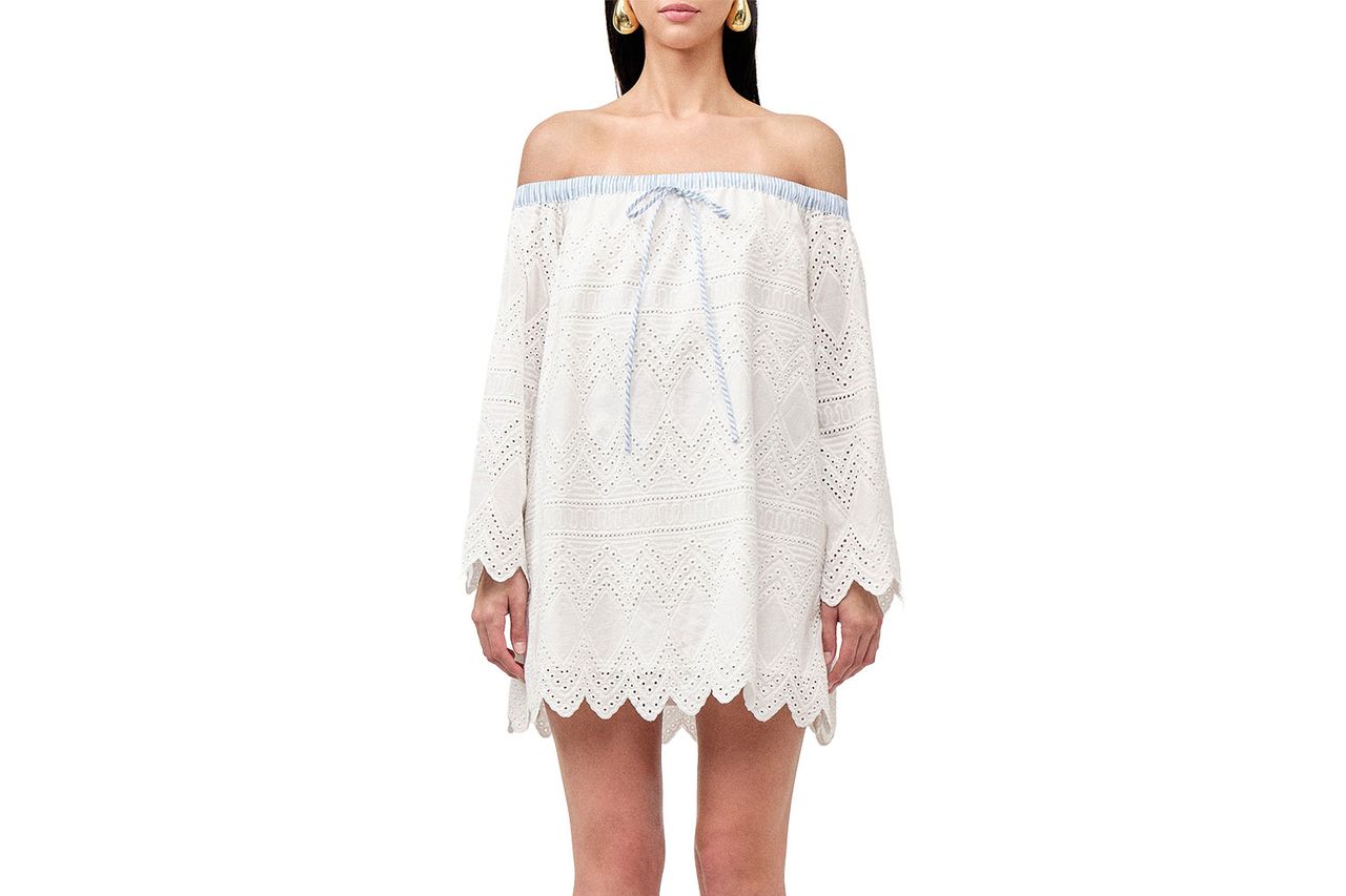 Lisa Off the Shoulder Long Sleeve Cotton Eyelet Minidress MAUDE CLUB