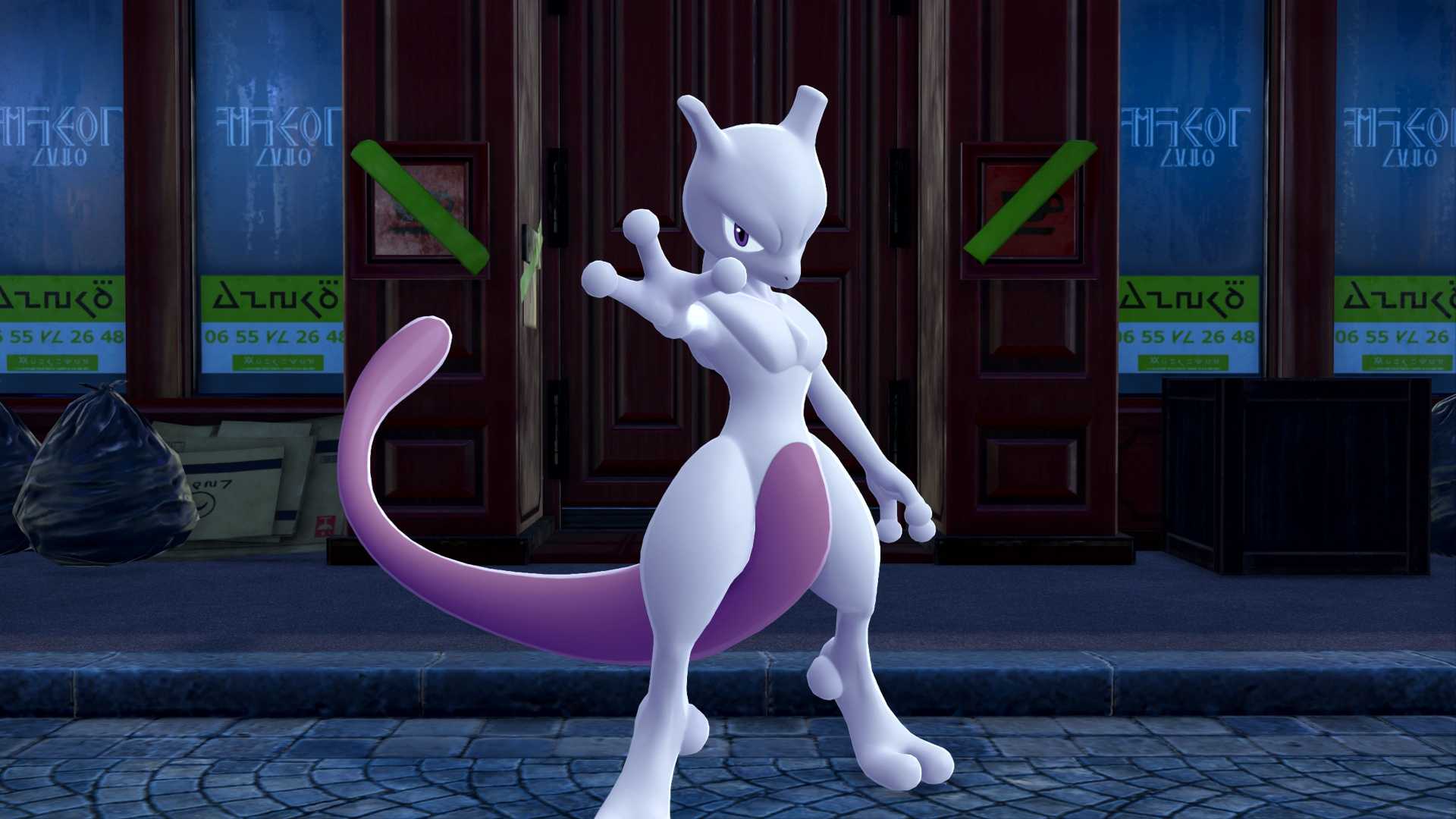 Mewtwo extends its hand forward in a screenshot of Pokémon Legends: Z-A.