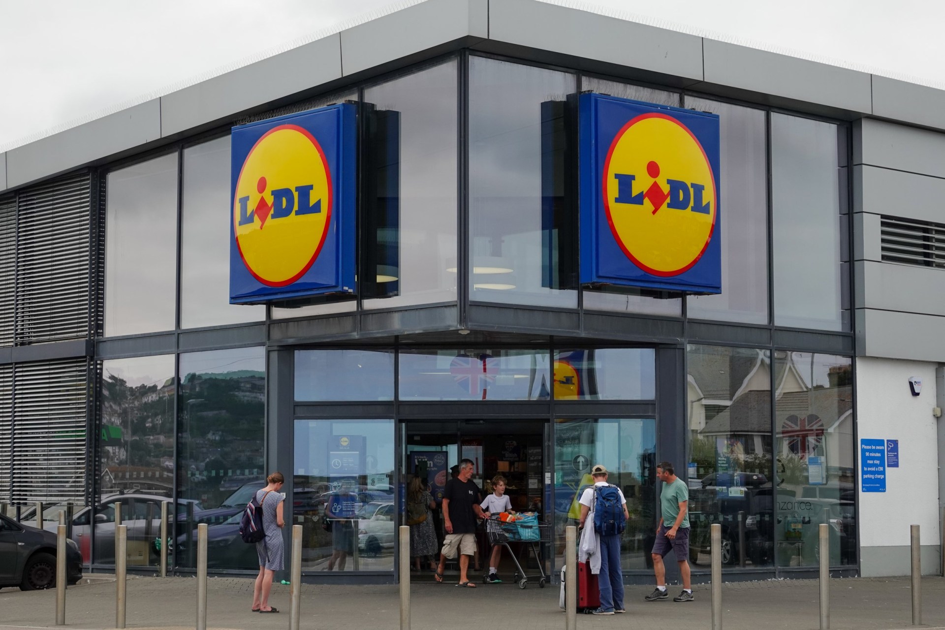 The Lidl logo is displayed outside a branch of the supermarket retailer Lidl