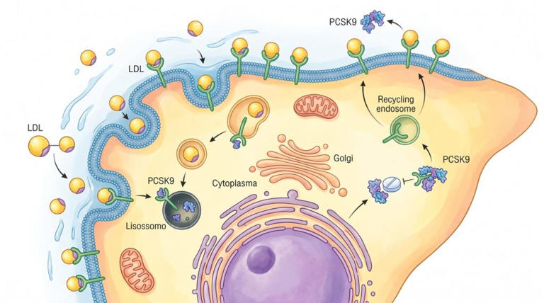 O bloqueio da PCSK9 ajuda o fígado a retirar mais LDL da circulação.