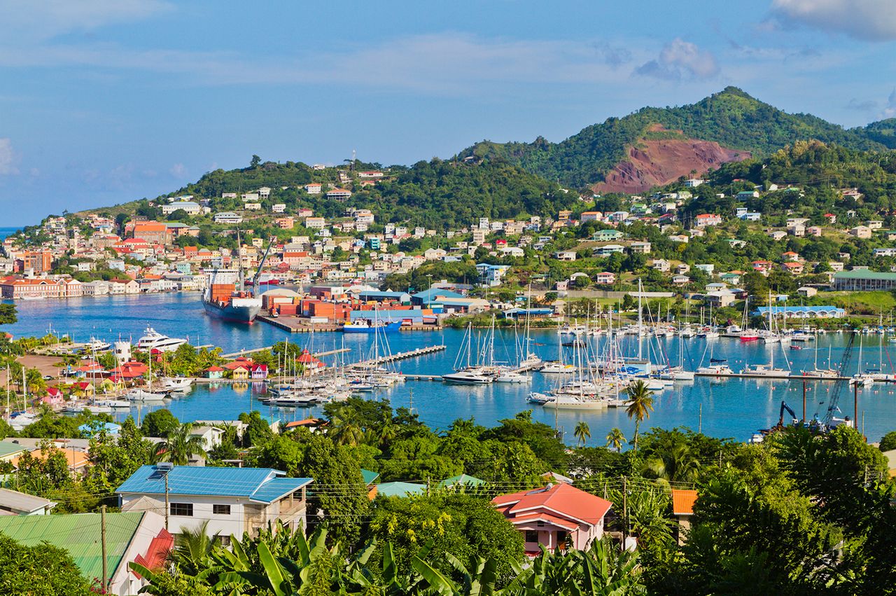 Harbor with boats and surrounding hillside town