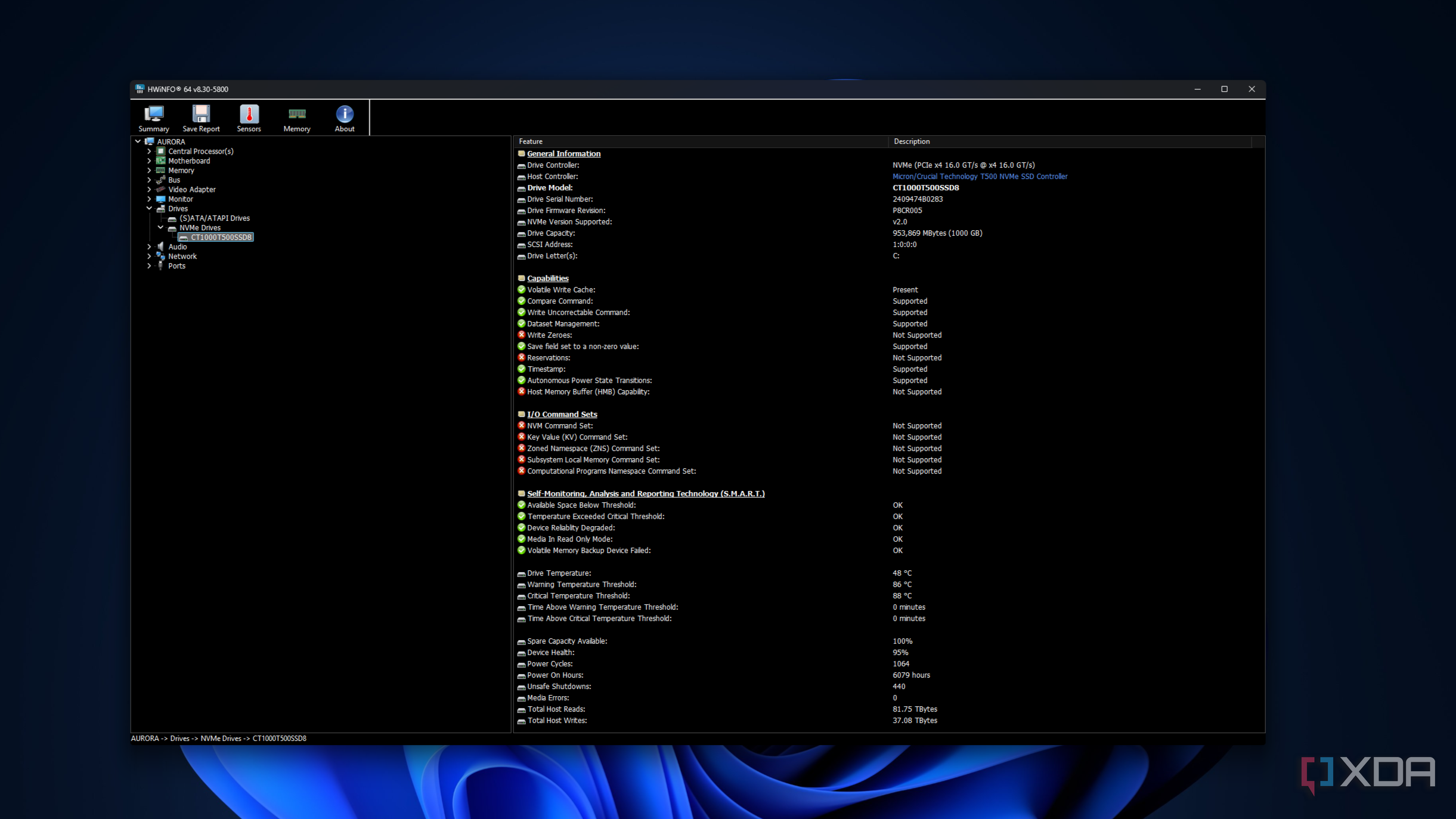 HWiNFO64 on a PC indicating storage and PCIe information.