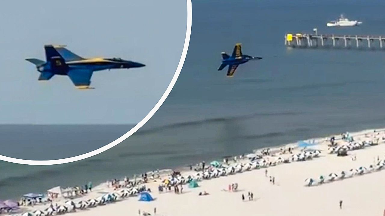 Blue Angels jet buzzes Florida beach in low-flying stunt