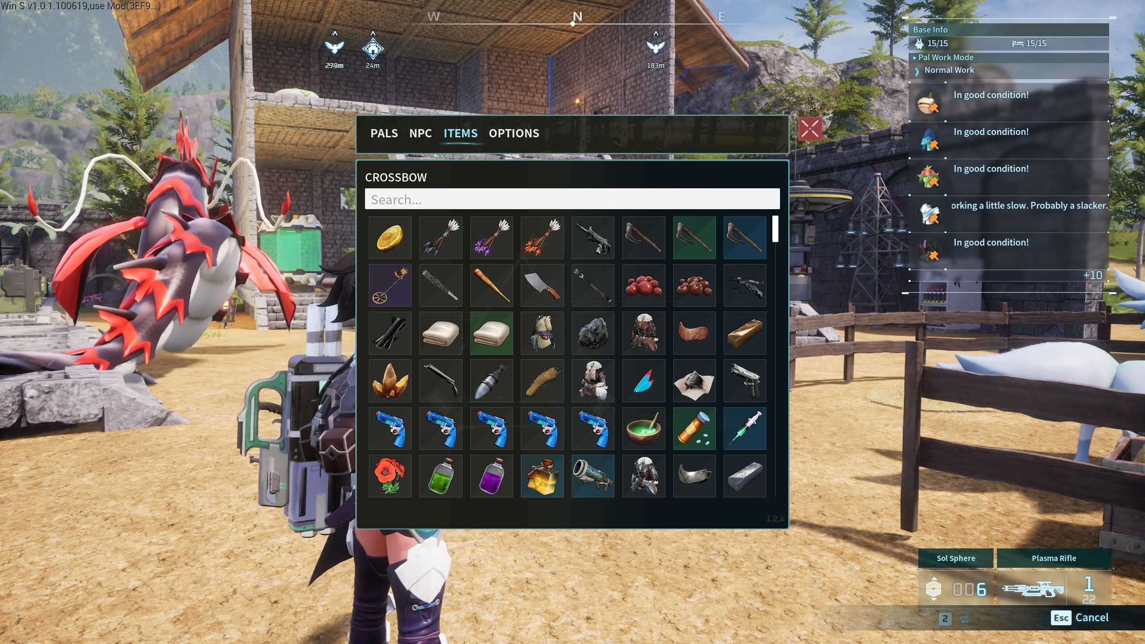 A screenshot of a creative mode item spawner in Palworld
