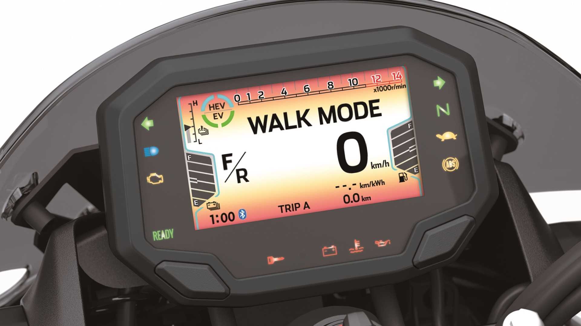 Kawasaki Z7 Hybrid TFT with Walk Mode feature active close-up shot